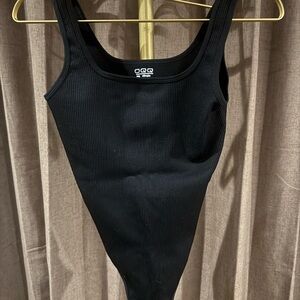 OQQ Black Ribbed Tank Bodysuit